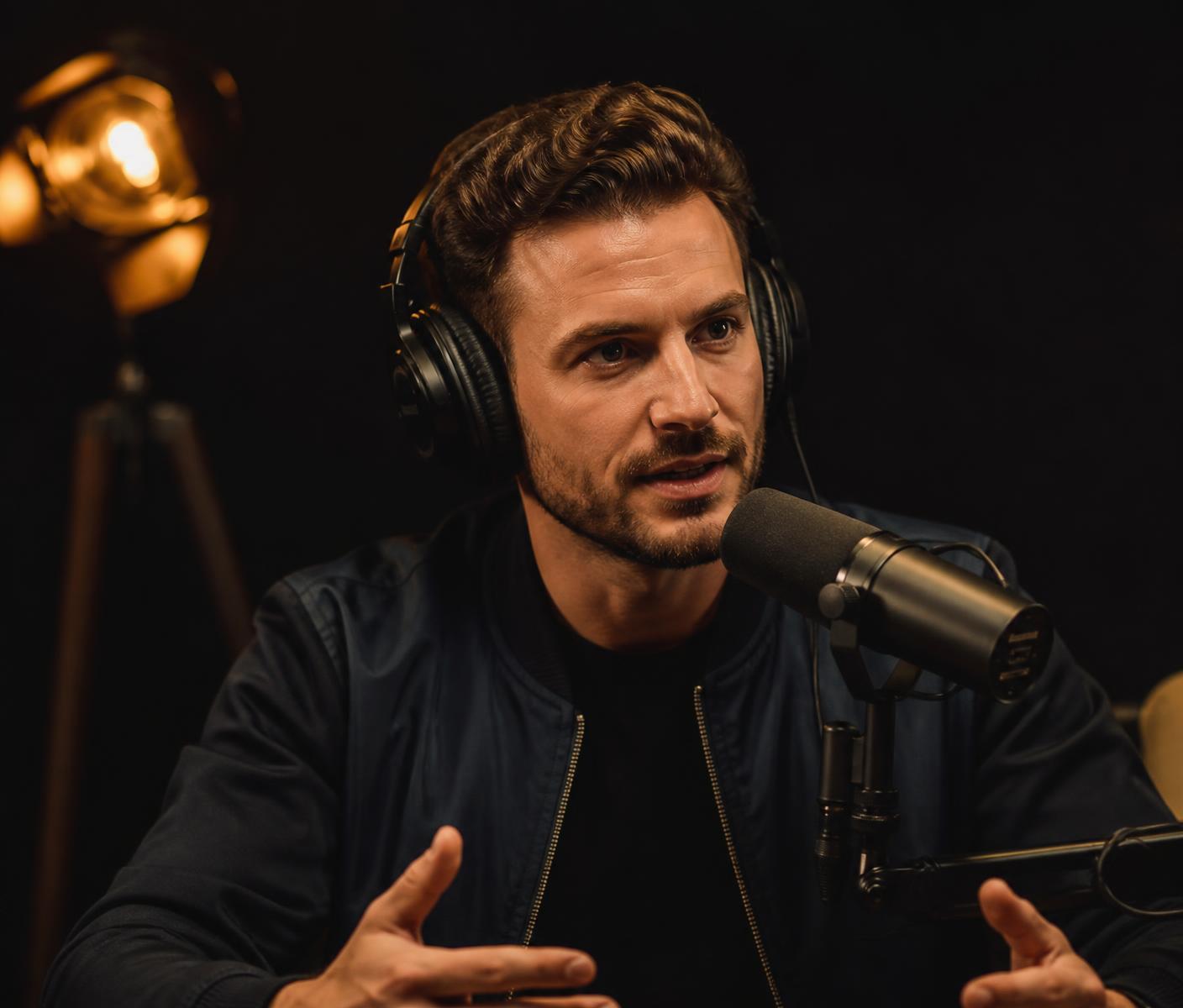 Lewis Johnson recording an episode of the Evolve Podcast